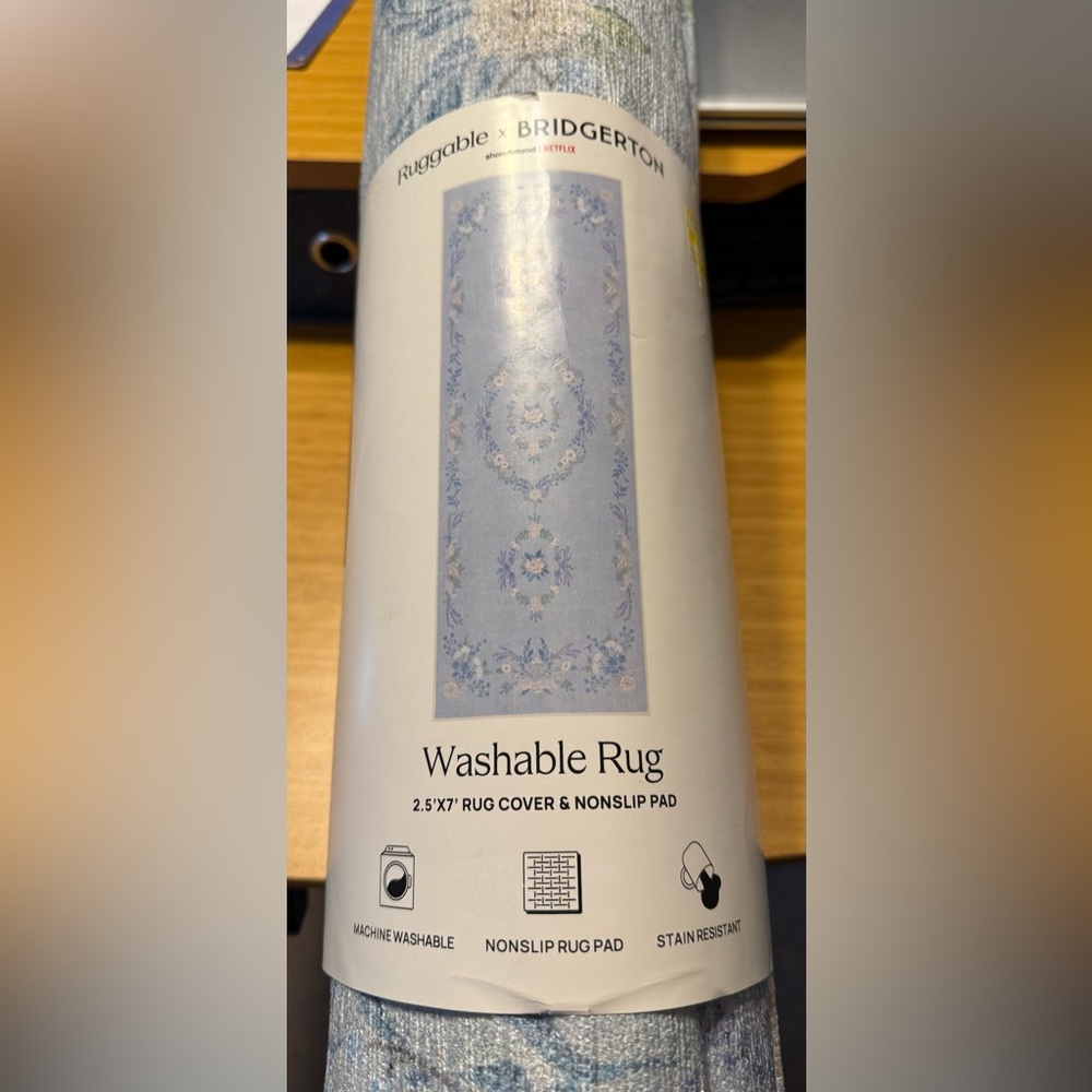 Ruggable x Bridgerton Aubrey Hall Garden Blue Washable Rug - 2.5’ x 7’
